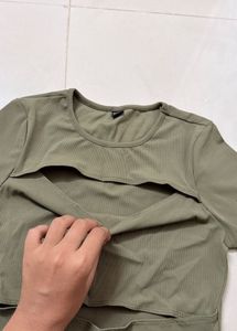 Olive Green Cropped Cut-Out Top
