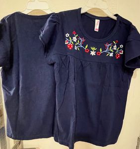 Twin Set Of Beautiful Embroidered Navy Blue Top