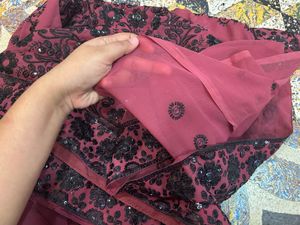 Embroidered Red Maroon Saree with Blouse