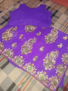 saree elegant lavender party wear heavy