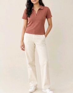 Coral Cropped Polo Top