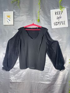 Elegant Black Blouse with Puff Sleeves