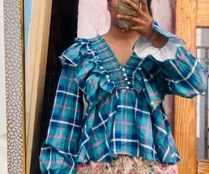 Trendy Plaid Ruffle V-Neck Top