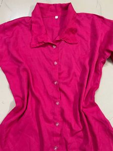 Vibrant Pink Collared Button-Up Shirt