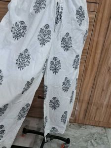 Farida Gupta White Palzos with Black Block Print