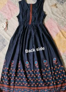New Beautiful Sleeveless Navy Blue Ethnic Gown