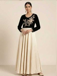 Embroidered Black &amp; Cream Maxi Gown