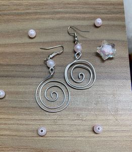 Silver Swirl Pearl Dangle Earrings