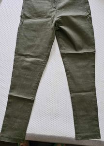 Olive Green Slim Fit Pants mid waist
