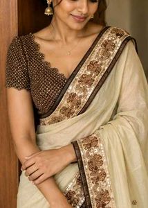 Elegant Cream Saree with Embroidered Border