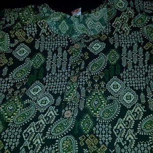 Dark Green Printed Short Kurti