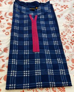 Blue Checkered Cotton Kurta