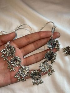 Boho Oxidized Silver Necklace Set