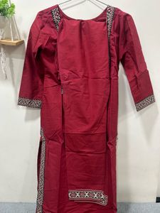 Beautiful Red Embroidered Kurta with bottom