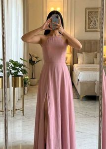 Elegant Pink Maxi Dress with High Slit