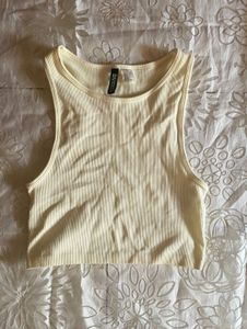 Off White Ribbed Cropped Tank Top
