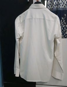 White Self Strip Shirt Size L