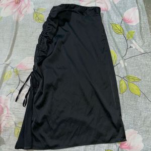 Black Midi Skirt with Ruching Detail