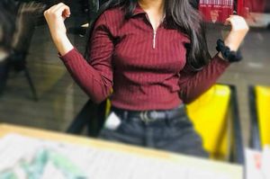Maroon Ribbed Turtleneck Top