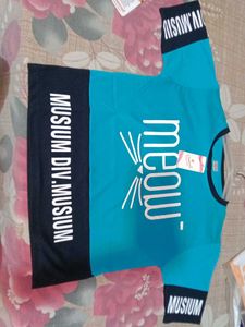 Teal 'Meow' Cat Graphic T-Shirt