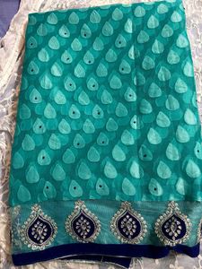 Beautiful Teal Saree with Embellished Border