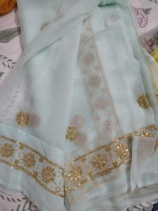 Elegant Light Blue Embellished Saree