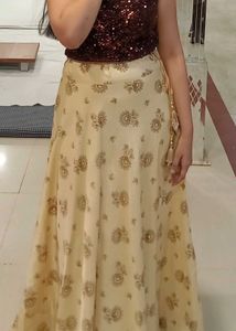 Elegant Sequin Top &amp; Printed Skirt Set