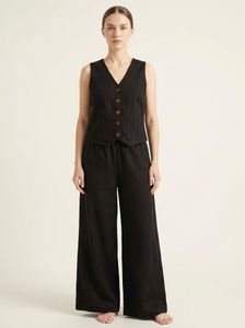 Black Linen Vest Top & Wide Leg Pants