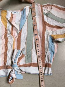 Only Striped Tie-Front Wrap Top