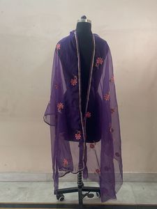 Embroidered Purple Net Dupatta