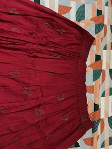 Red Flared Cotton Skirt