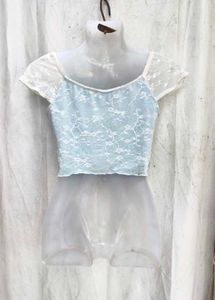 4168. Sheer Lace Baby Blue Crop Top