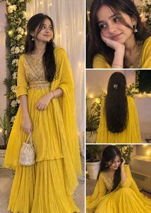 Stunning Yellow Embroidered sharara