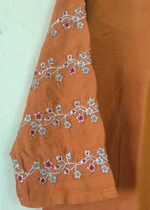 Dark Peach Kurti With Embroidery