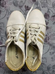 Fastrack White & Gold Sneakers