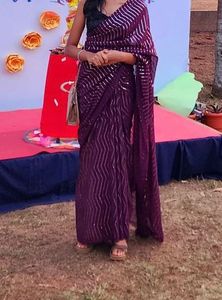 Farewell party georgette purple saree