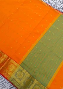 orange  green colour combination saree