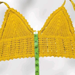 Yellow Crochet Crop Top with Tie Back