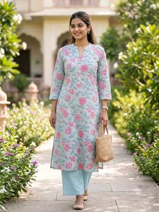 Light Blue Floral Kurta