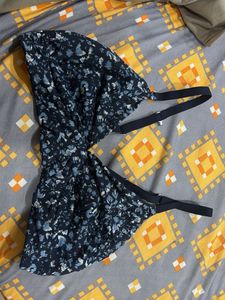 Navy Floral Print Bikini Top