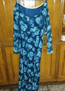 Elegant Blue Floral Maxi Dress