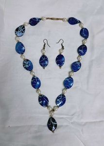 Blue &amp; White Necklace Earring Set
