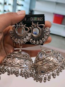 Oxidized Silver Jhumka Earrings