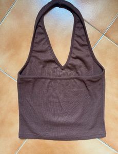 Brown Halter Neck Crop Top