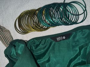 Embellished Dark Green and beige sharara set