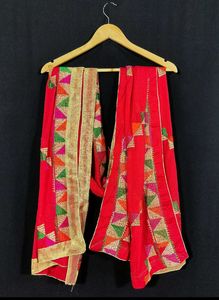 Vibrant red Fulkari Embroidered dupatta
