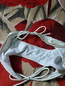 White Bikini Bottom with Gold Chain Detail
