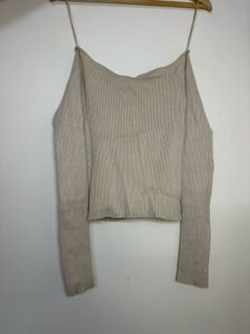 Ribbed Beige Cardigan from Pull &amp; Bear