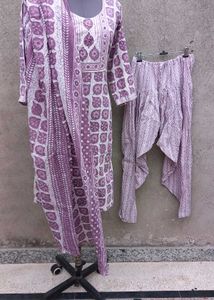 Purple Block Print Kurta With Dhoti Pants