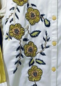 White &amp; Yellow Embroidered Kurta Set